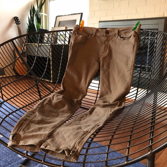 Paige stretch skinny jeans in khaki w/zipper ankle - Picture 2 of 8